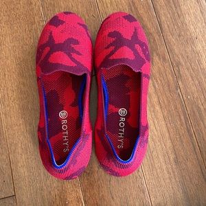 Rothy’s red camo kids’ loafers